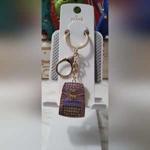 Mint Purple and Gold Bag Charm Key Holder